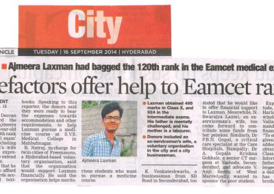 Benefactors offer help to Eamcet ranker