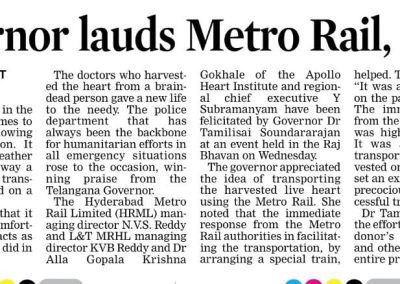 News Coverage on Governor felicitates Dr Gokhale and Hyderabad Metro and L&T Officials