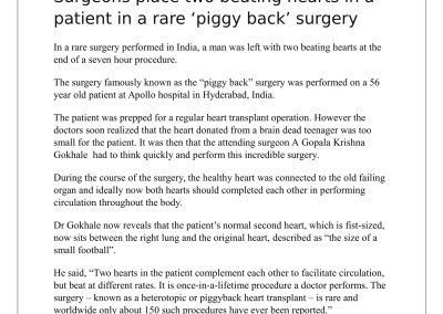 International Coverage on Piggyback Heart Transplant Surgery by Dr Gokhale and Team