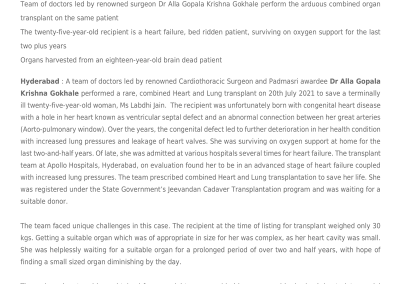 Successful Heart and Lung Transplantation in Hyderabad